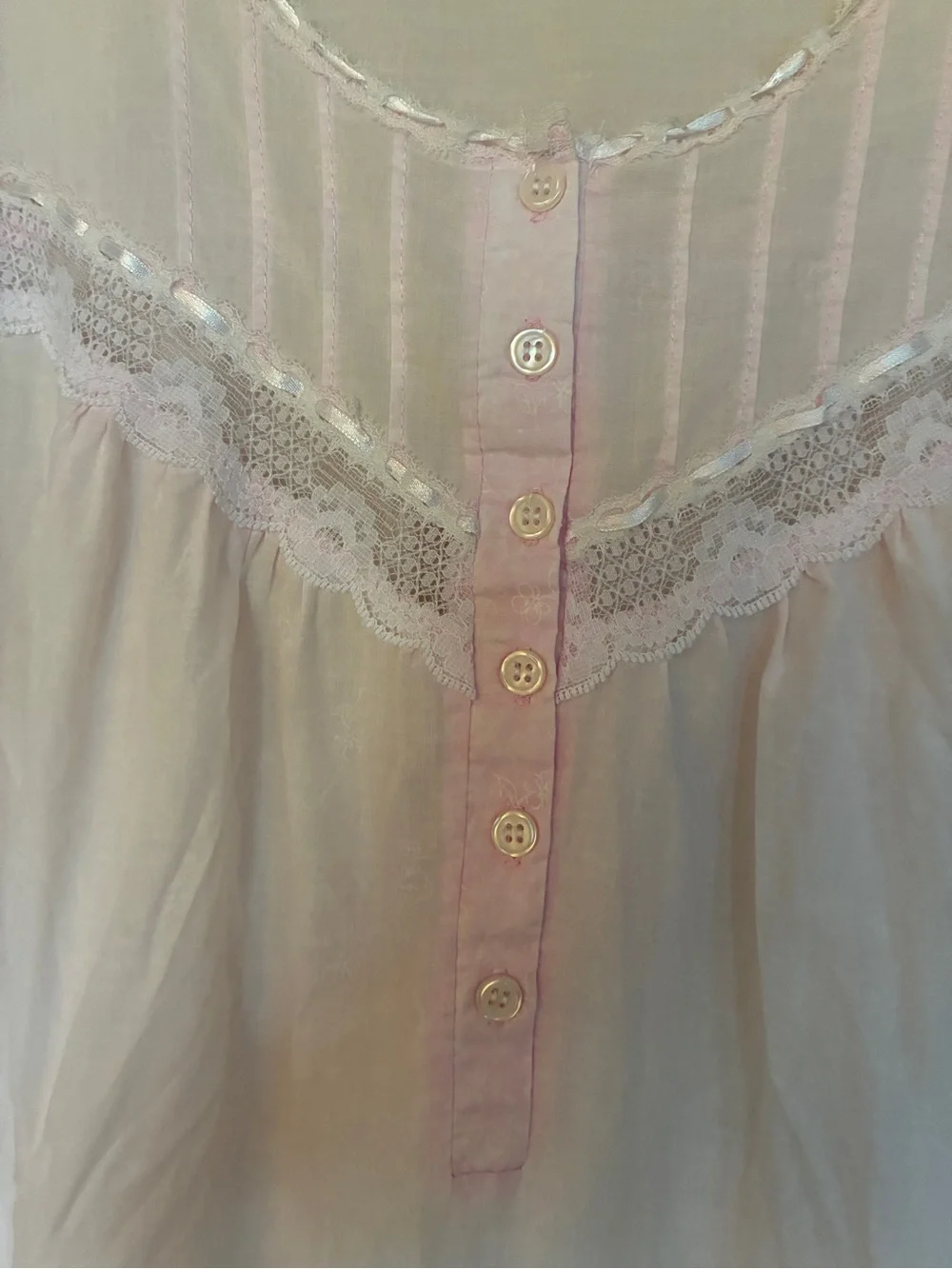 Vintage 100% Cotton Lightweight Light Pink/White Sleeveless Lace-Trim Nightgown - Picture 10 of 10